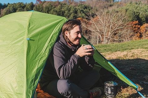 Morning coffee in a tent